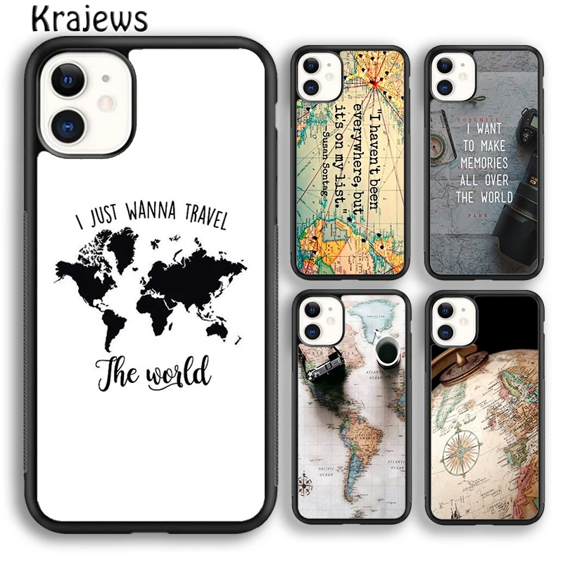 World Map Travel Go Travel Quotes Phone Case Cover For iPhone 16 15 14 plus XS XR 11 12 mini 13 pro max