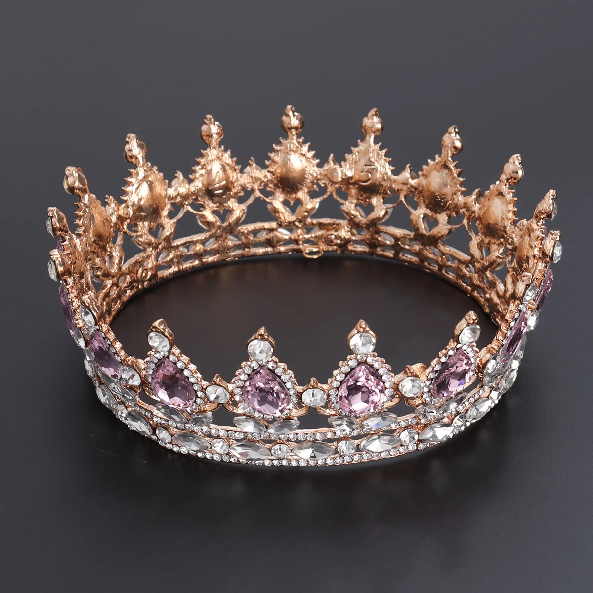 

Vintage Crystal Rhinestone Bridal Crown Bling Crystal Queen Tiara Glittering Jewelries Decoration for Wedding Engagement (Pink)