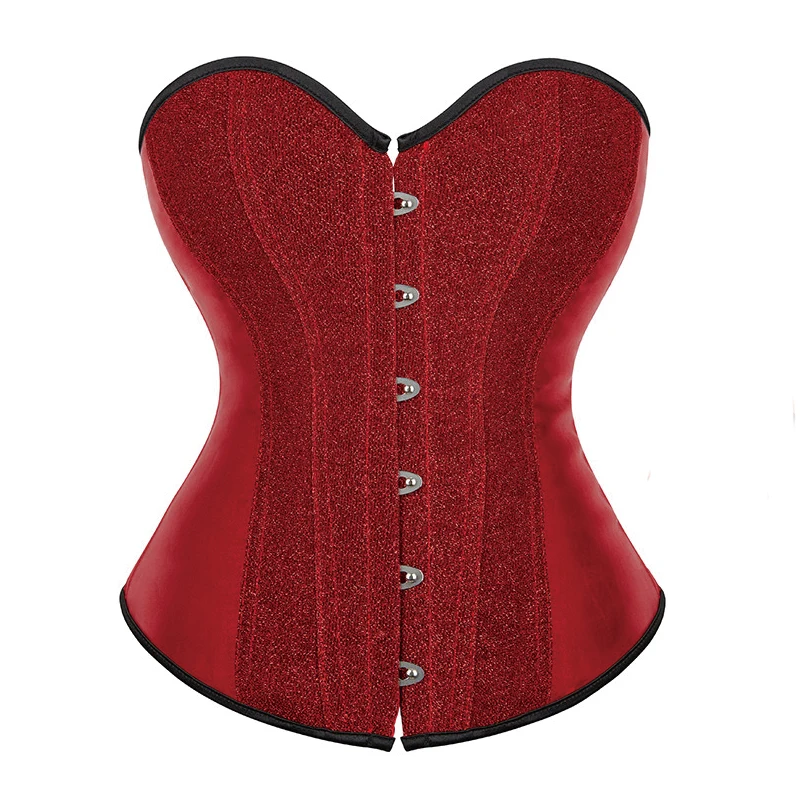 

Overbust Corset for Women Front Buckle Tight Waist Glitter Bustier and Sexy Gothic Fishbone Corselet Sequin Clothes Plus Size