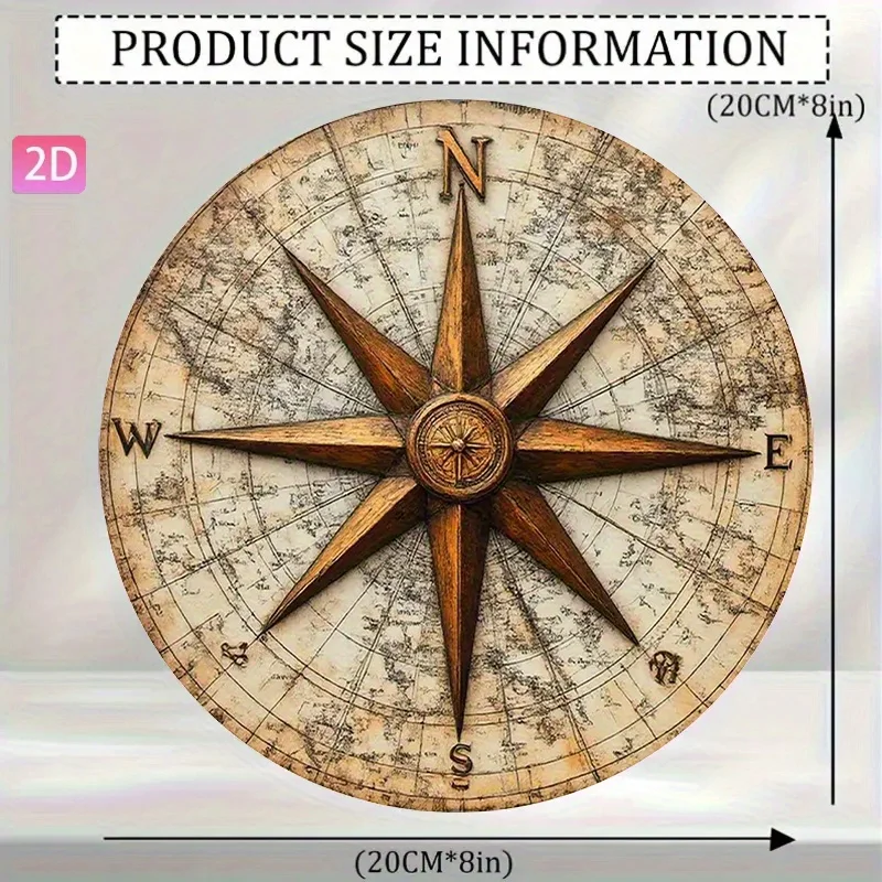 2D plan view, 1 piece of retro nautical guide map wall decoration - ancient nautical symbols, compass and nautical charts