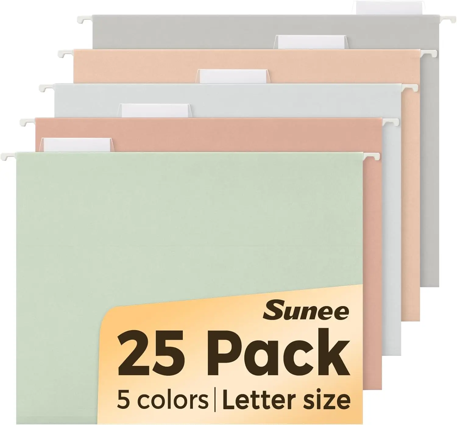 

25 Pack Hanging File Folders, Letter Size, Pastel Colors, 1/5-Cut Tabs, Extra Capacity for Bulky Files