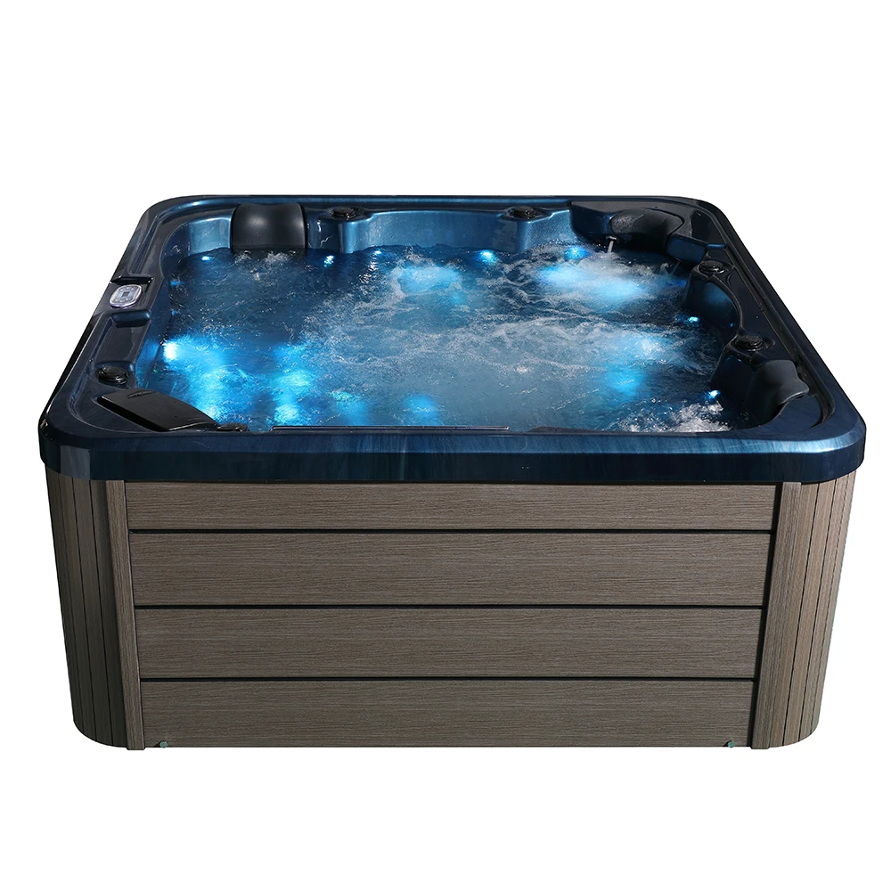 Double Whirlpool Bath Outdoor  Acrylic Custom Square Modern Hot Spring Bath Freestanding  with Bubble Light