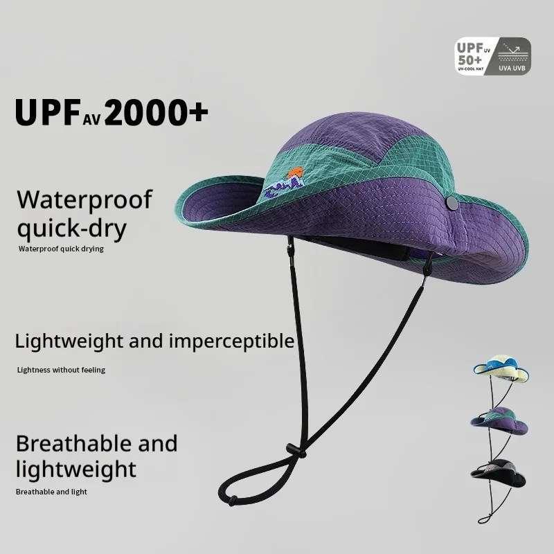 Sombrero de Secado Rápido, Gorra de 5 Paneles para Hombre y Mujer, para Campamento, Senderismo, Pesca, Visera Solar, Ripstop en Contraste, Bordado de Montaña