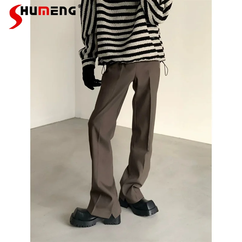 

2026 Spring Fashion High Street Micro Flared Pants Men's High-end Solid Color Simple Suit Pants Male Handsome Comfort Trousers