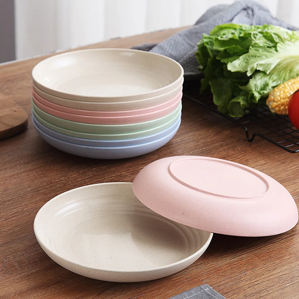 4Pcs Round Wheat Straw Platters Premium Eco Friendly Shatter Resistant Serving Plates for Snacks Salad Pasta Noodles Family