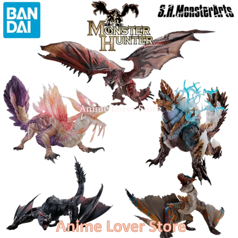 Bandai Original S.H.MonsterArts SHM Monster Hunter Mizutsune Zinogre Rathalos Tigrex Anime Action Figure Toys Collectible Model