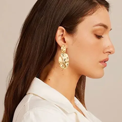 Fashion Metal Teardrop Shaped Dangle Earrings Gold Geometric Round Drop Earrings for Women Party Prom Jewelry