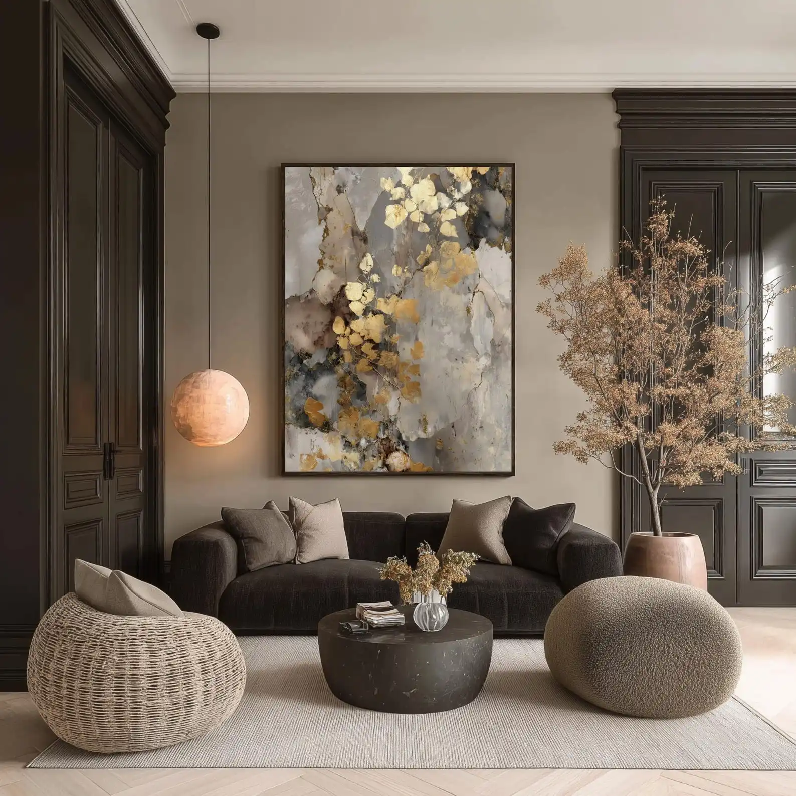 Mhemyo Original Neutral Abstract Expressionism Hand Painted Oil Painting Modern Minimalist Gold Wall Art For Living Home Decor