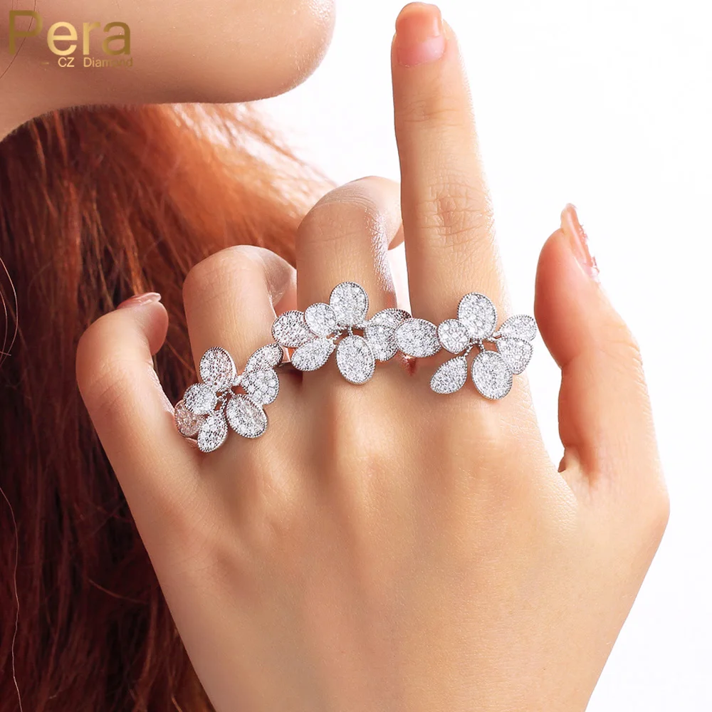 

Pera Fashion White Gold Color Cubic Zirconia Leaf Open Engagement Party Rings for Girls Finger Adjustable Women Jewelry R199