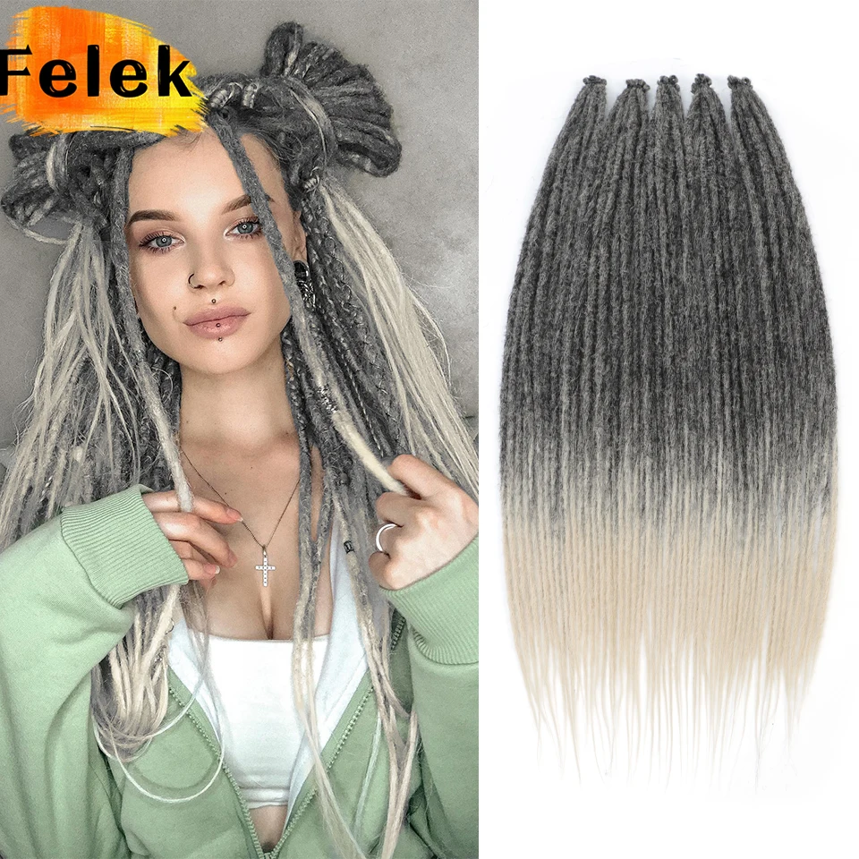 

Ombre Grey Reggae Hippie Dreadlocks Distressed Braids 24 Inch Synthetic Handmade Faux Locks Pre Looped Crochet Braids Extensions