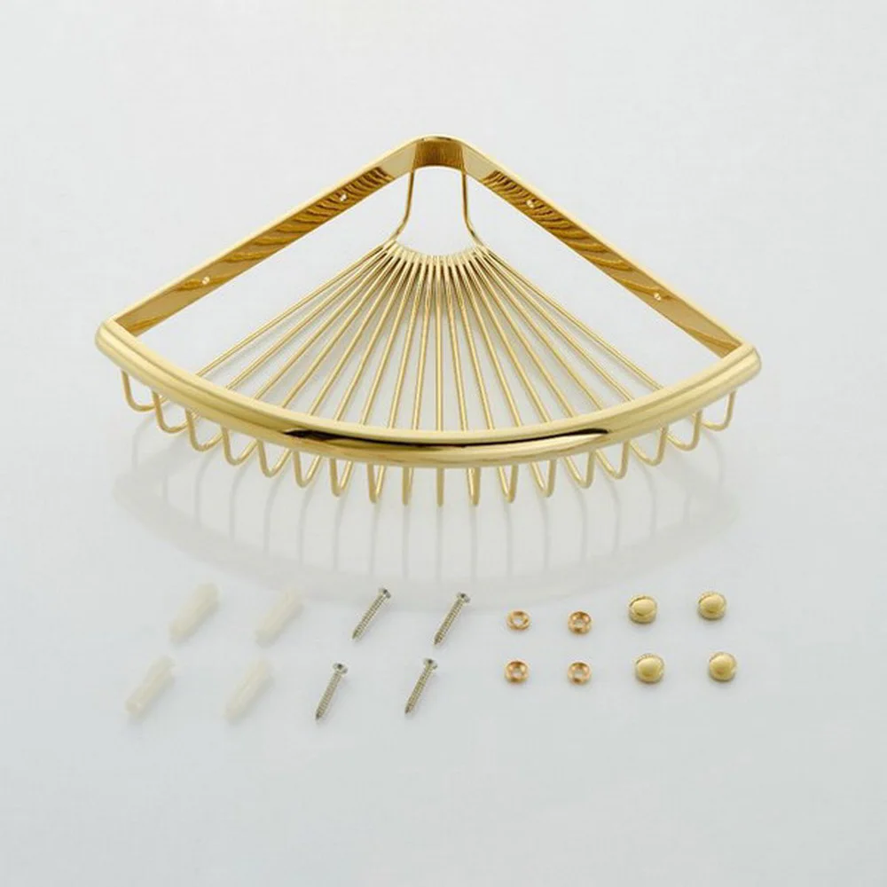 Rak kamar mandi Emas Kuningan Logam Mandi Penyimpanan Rak Rak Kamar Mandi Keranjang Sudut Rak Dinding Shampoo Pemegang Kba099