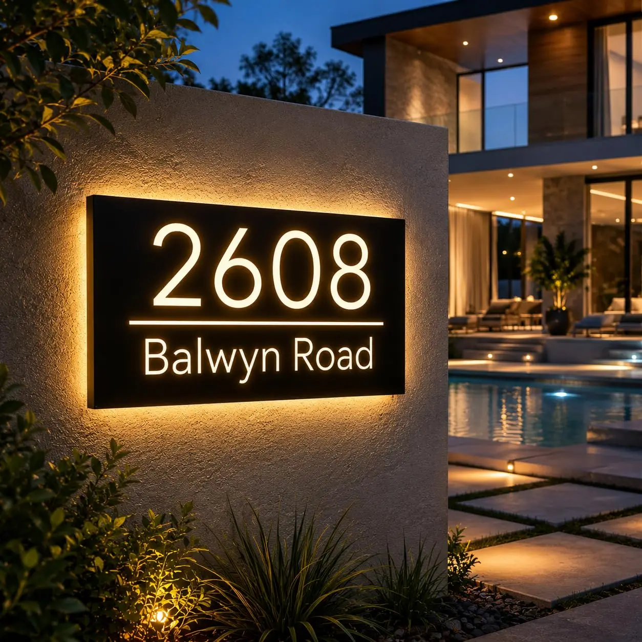 Custom Solar Backlit LED House Number Sign for Outside, Modern Illuminated Address Plaque for Home, Personalized