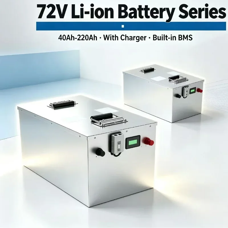72V Li-ion Battery Pack 40Ah-220Ah, Built-in Bluetooth BMS, Rechargeable Power Storage Battery for Electric Motorcycle, E-bike,