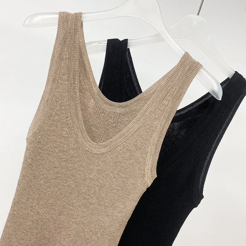 Slim Knitted Vest For Women With Deep Round Neck Cashmere Suspenders Bottoming Top Niche Design New Style