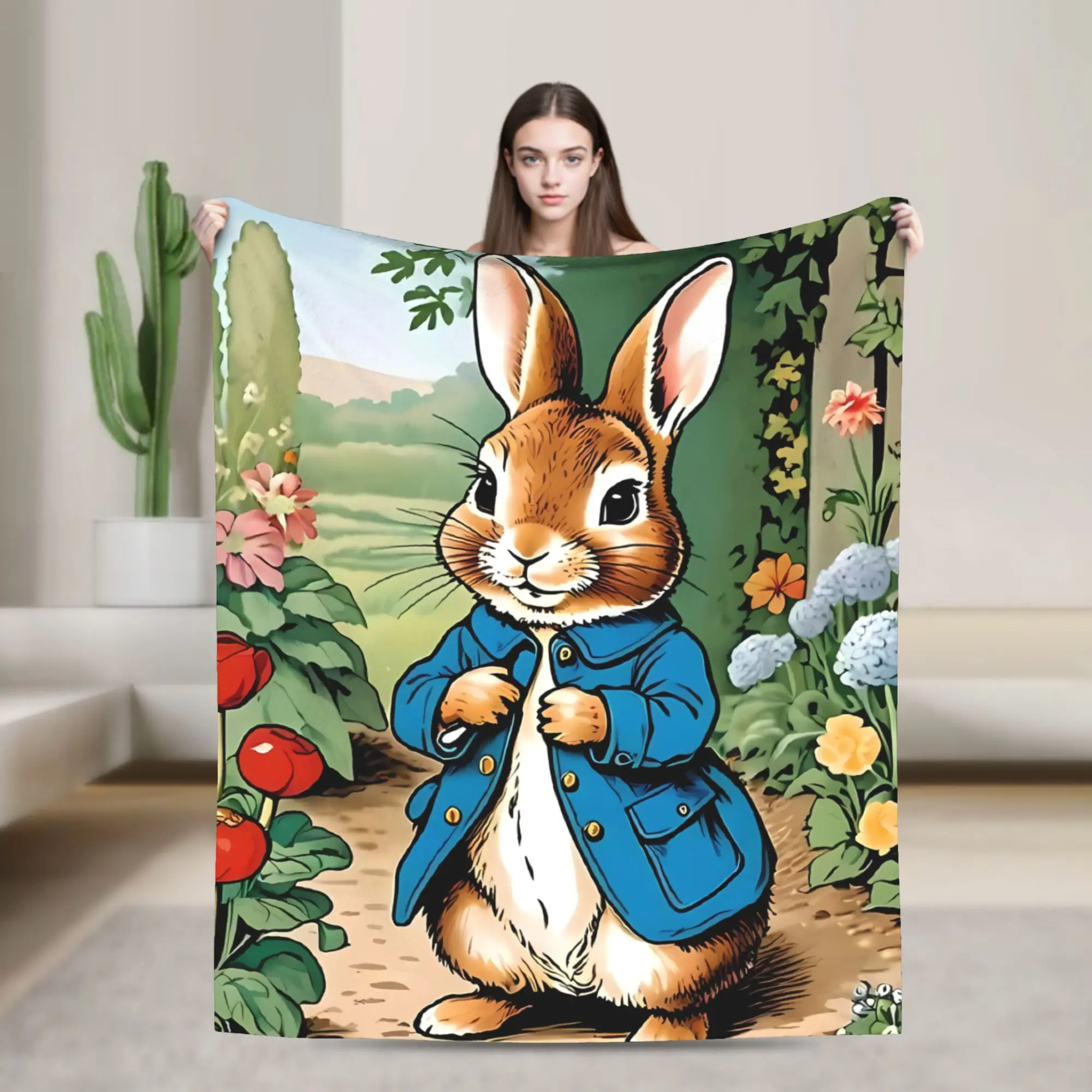 P-Petered R-Rabbits Soft Warm Blanket  Boy Girl Plush Throw Blanket Funny Couch Chair Flannel Bedspread Sofa Bed Cover