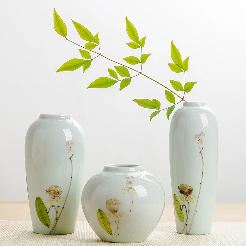 Jingdezhen Hand-painted Vase Zen Ceramic Decorative Ornaments New Chinese Style Small Flower Arrangement