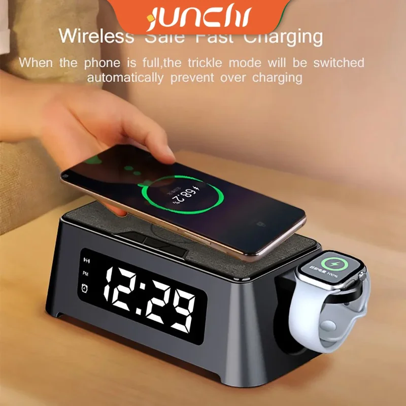 

3 in 1 Wireless Charger Dock For iPhone 14 13 12 Pro Apple Watch S8 7 15W Fast Charging Station Desktop LED Digital Alarm Clock