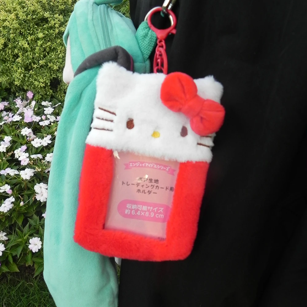 Sanrio Kawaii Plush Keychain ID Card Hello Kitty Kuromi Melody Cinnamoroll Lovely Photo Card Cute Bag Pendant Student Gifts Kids