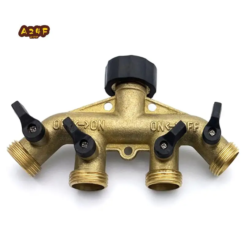 

A24F-4-ходовой латунный разветвитель шланга, латунный разветвитель для шланга 3/4 дюйма, разветвитель крана для садового шланга, твердая латунь-желтая