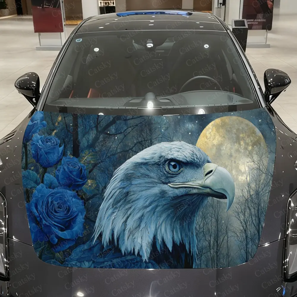 

Moonlit Rose Eagle Car Vinyl Wrap, PVC Material Waterproof Car Hood Sticker, Self-Adhesive Scratch-Resistant Stickers for Engine