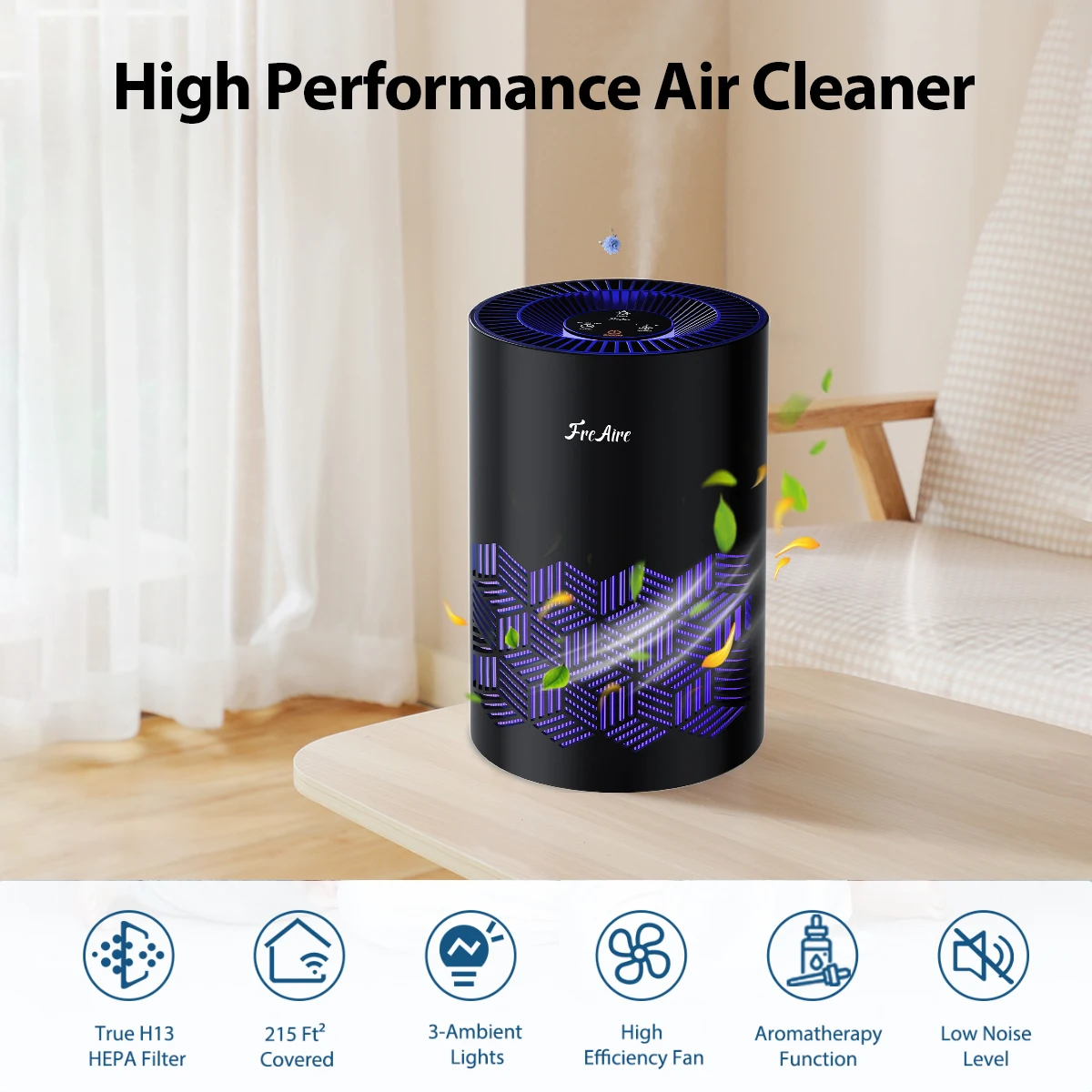 Очиститель воздуха FreAire HEPA, сверхтихий 22 дБ для спальни и офиса, фильтр 3-в-1, удаляет пыль, дым, пыльцу, перхоть запах домашних животных
