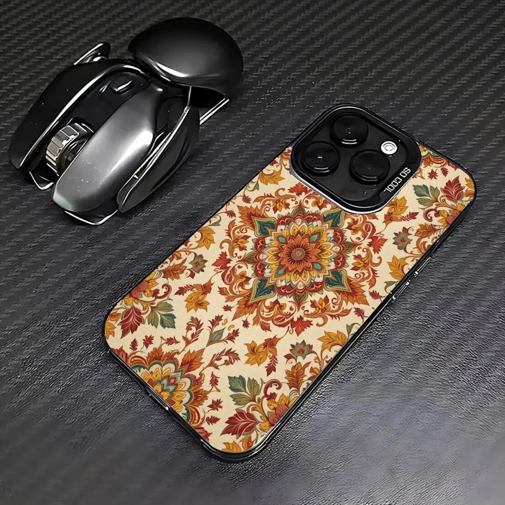 

Orange Persian floral design case for iPhone 16 15 14 13 12 11 Pro/ Max/Plus shock-proof rear cover anti-fingerprint