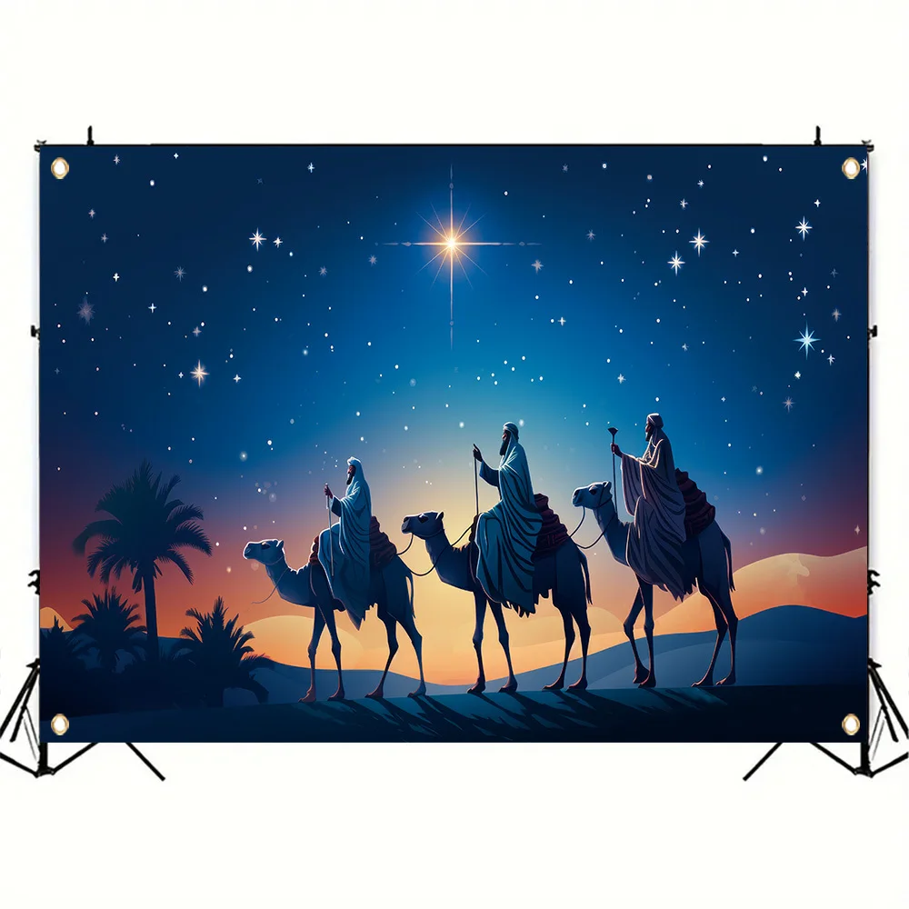 قطعة واحدة، لافتة فرح عيد الميلاد من البوليستر، رحلة مقدسة تقليدية وثلاثة رجال حكماء، ديكور حائط للعطلات، المنزل، المطبخ