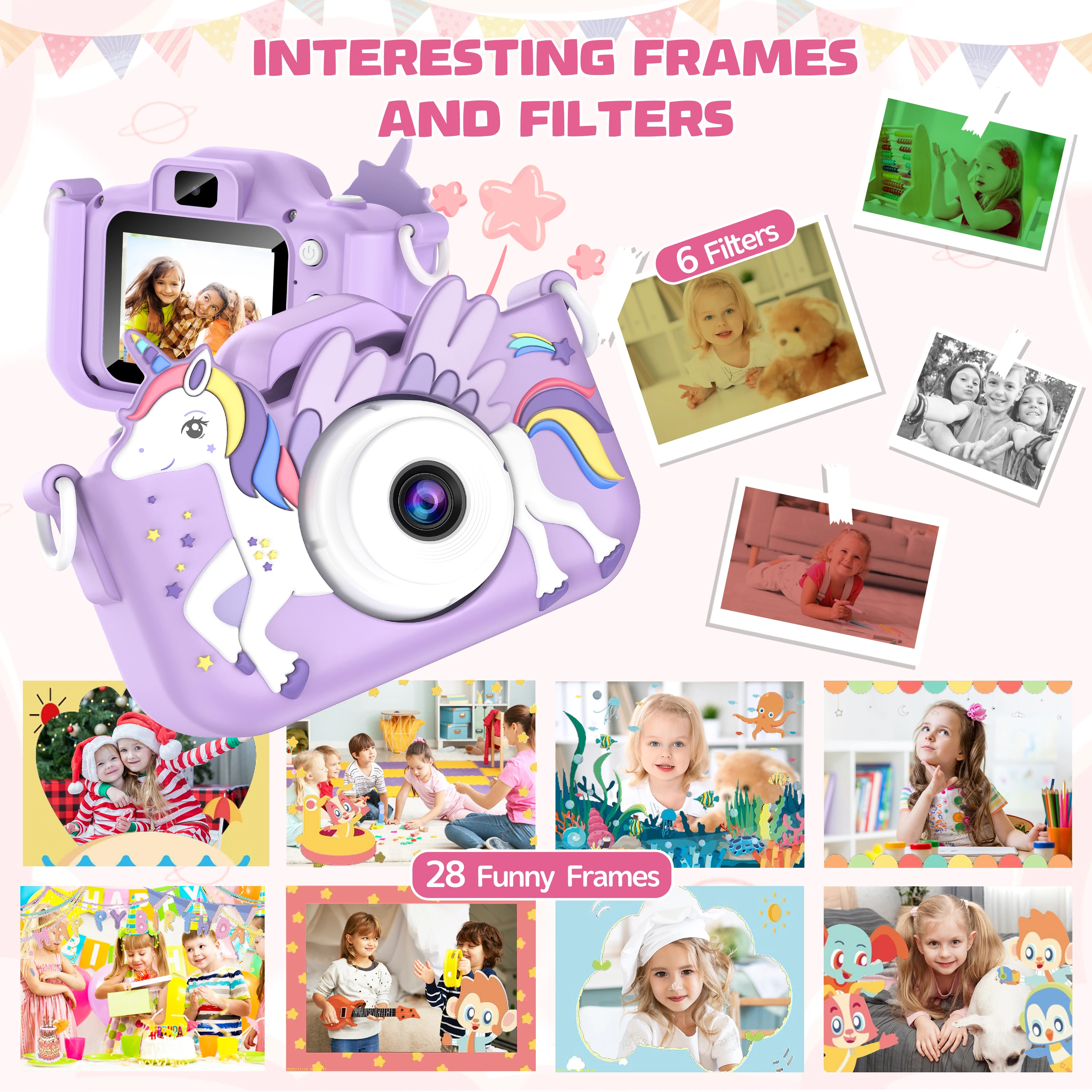 2.0 "appareil photo numérique pour enfants caméra de dessin animé Rechargeable jouet 48MP 1080P HD Mini caméra Selfie cadeau pour garçons filles