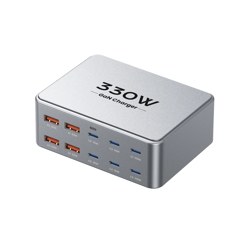 Ładowarka GaN z wieloma portami USB typu C, 330W, PD3.0, PPS, QC3.0, PD3.0, PPS, QC3.0 do telefonu, laptopa, iPhone'a 17, 16, Samsunga, Macbooka, tabletu — zdjęcie produktu 7
