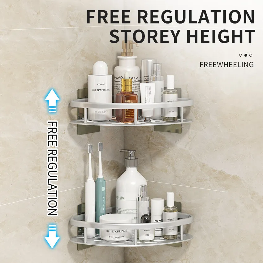 Bathroom Shower Corner Shelf Rack Shower Gel Bottles Facial Cleanser Holder Bath Triangular Adhesive Shower Caddy Basket Shelves