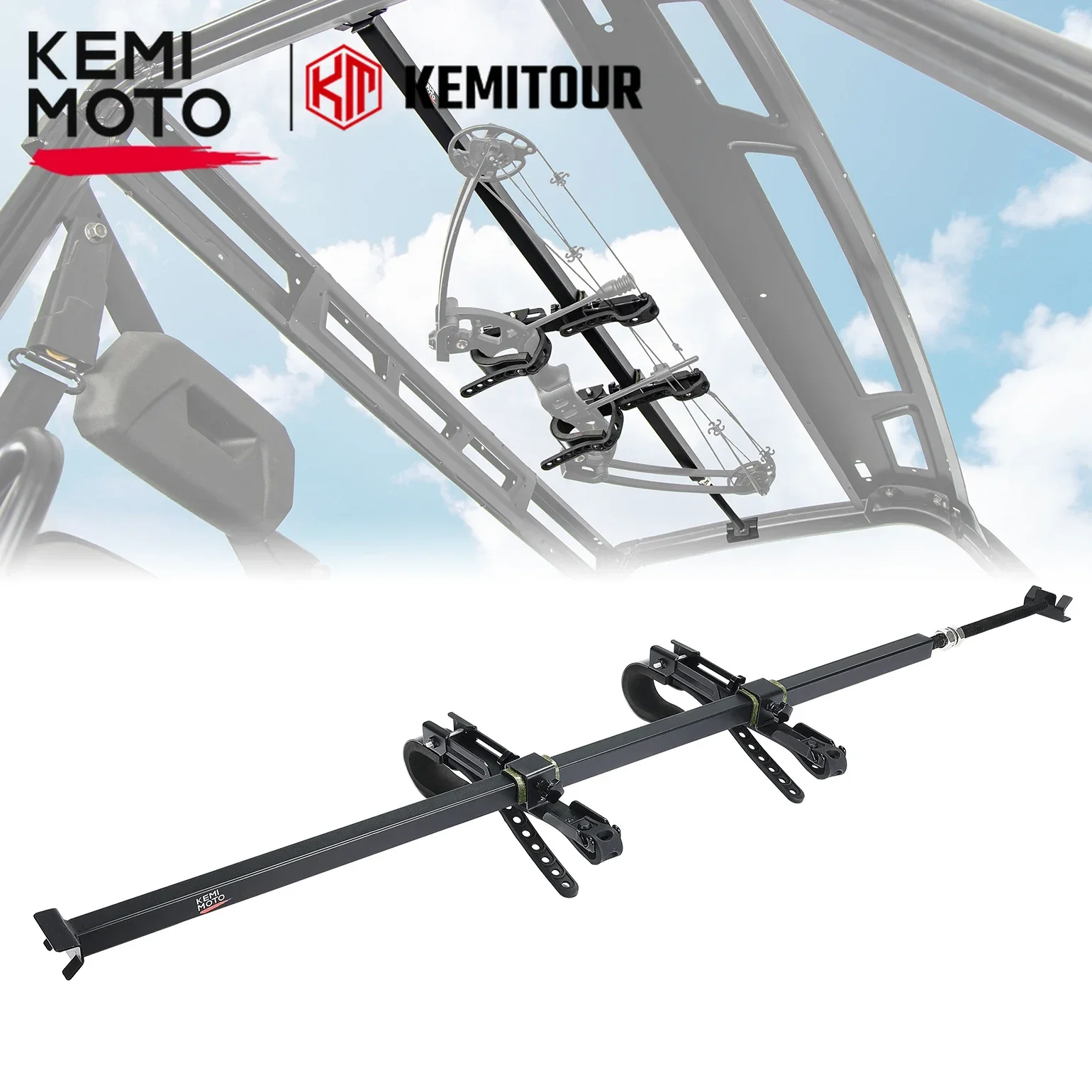 

KEMIMOTO UTV Pro-fit 43"-57" Roof Overhead Gun Bow Rack Compatible with Polaris Ranger for Can-Am Defender Commander for CFMOTO