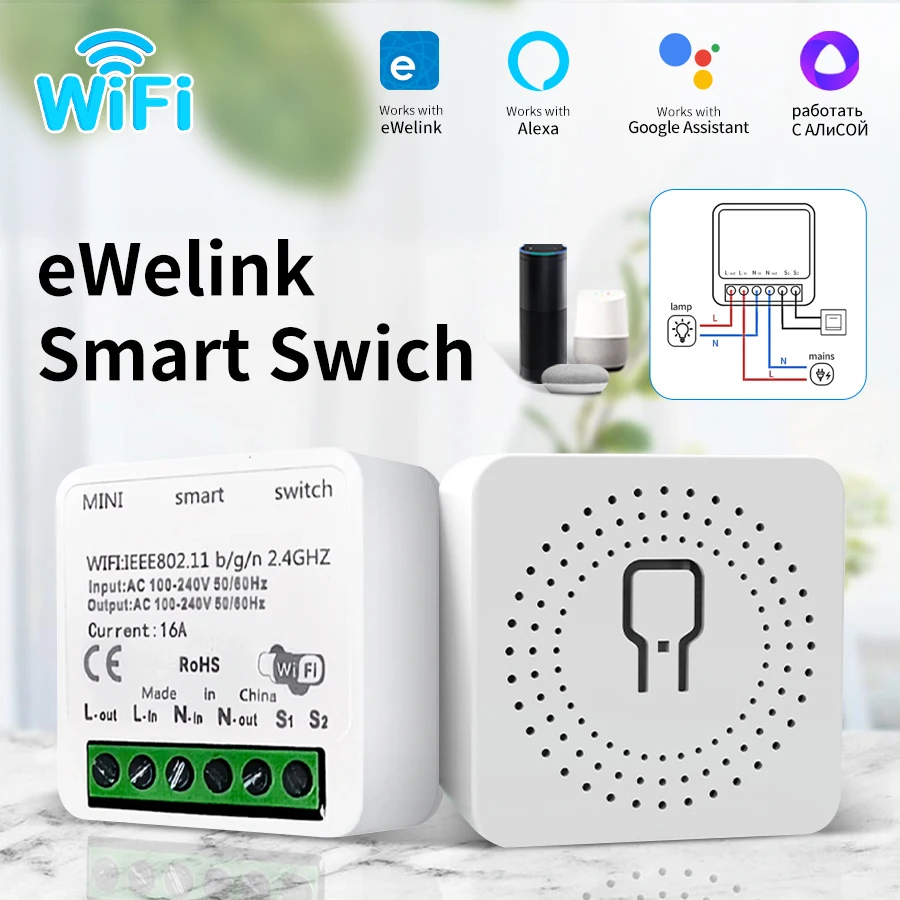 

Модуль умного переключателя Mini Wi-Fi eWeLink App Control Smart Switch Breaker Relay работает с Alice Alexa Google Home для DIY светодиодный светильник