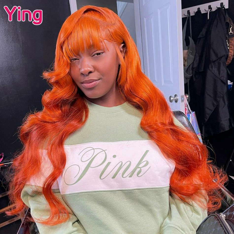

34 36 Inch Bright Orange Colored Body Wave Human Hair 13x6 Transparent Lace Front Wig PrePlucked 5x5 Lace Closure Wigs For Women