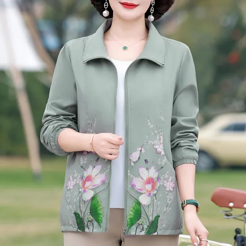 Mother Spring Autumn Coat Women Western Style Jacket 2025 New Loose Outwear Large Size 5XL Middle-Aged Elderly Ladies Coats Tops