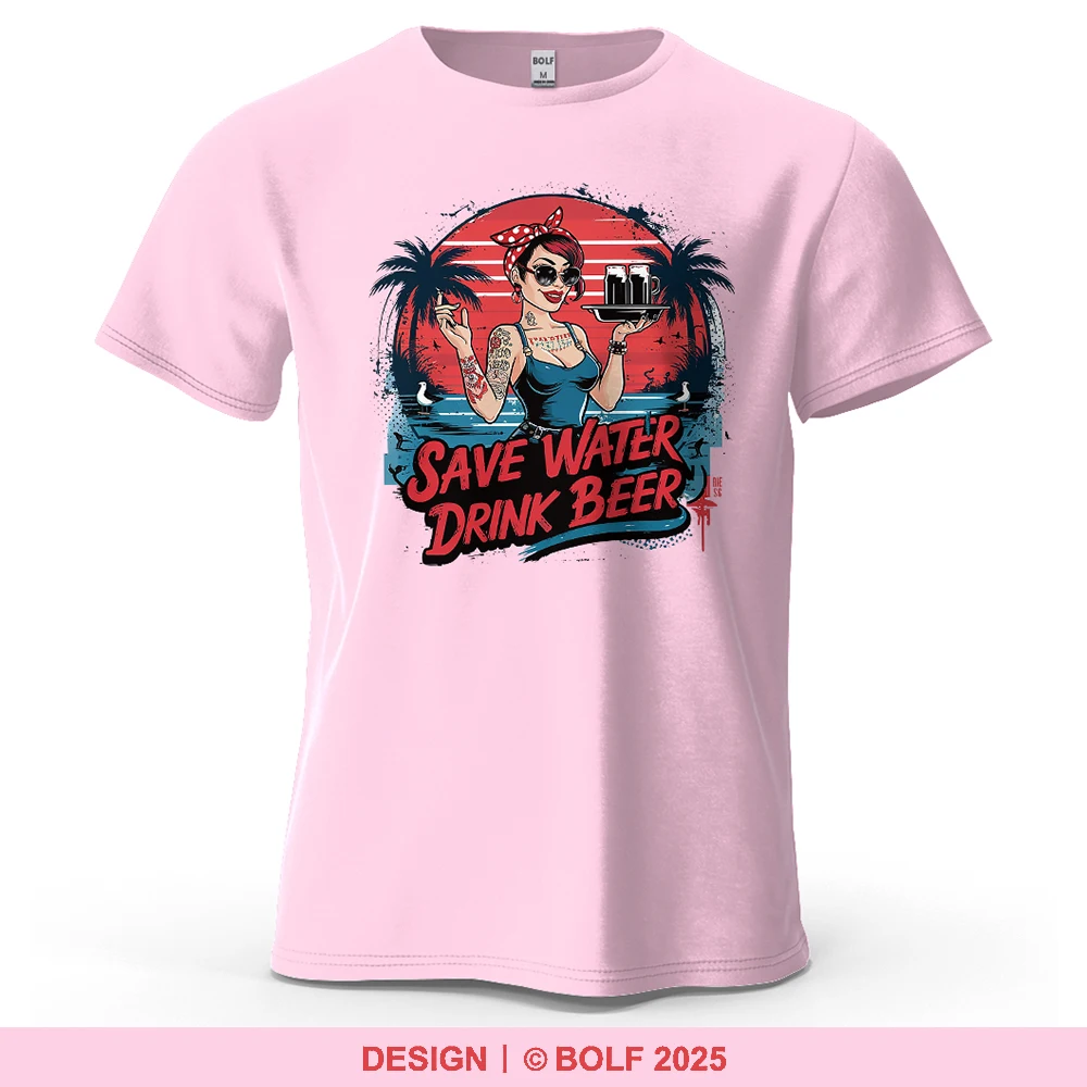 Save Water Drink Beer Printed Men's T-Shirt 100% Cotton Oversized Tattoo Art Graphic Tees for Women Tops Tees Streetwear