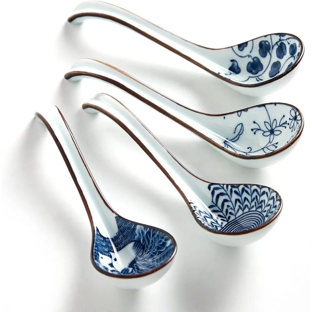 

Ceramic Soup Spoons, Easy to Hold, Long Handle Perfect Depth Spoon Set for Ramen Noodles