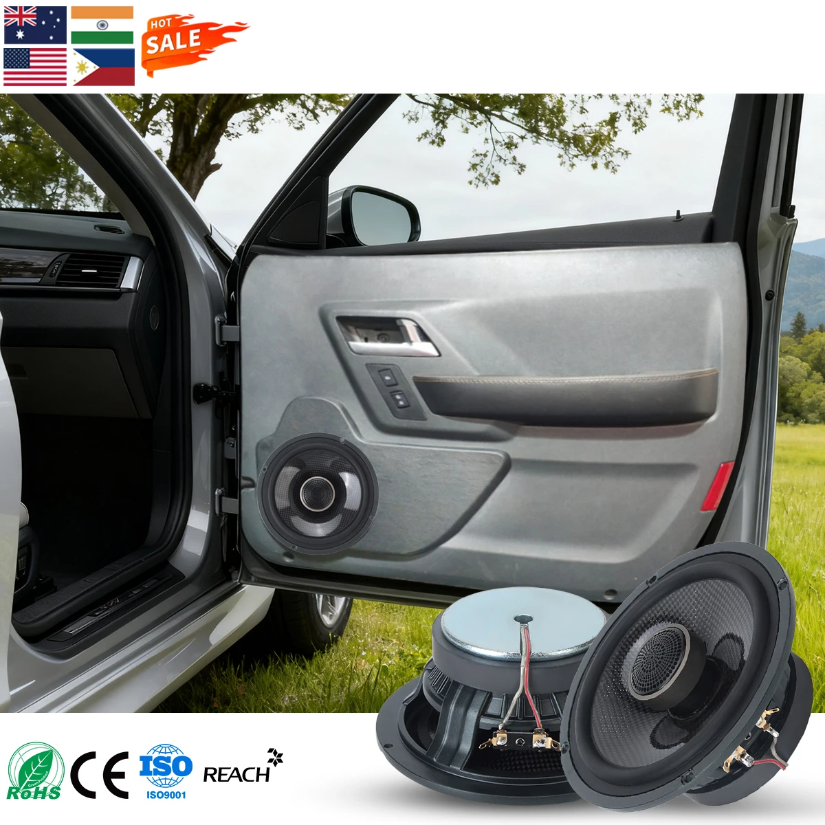 Nominal Power 90W *2 6.5inch 2-Way Coaxial Car Audio Speakers Full Range Round Speakers 90mm-Ferrite magnet Bass Response