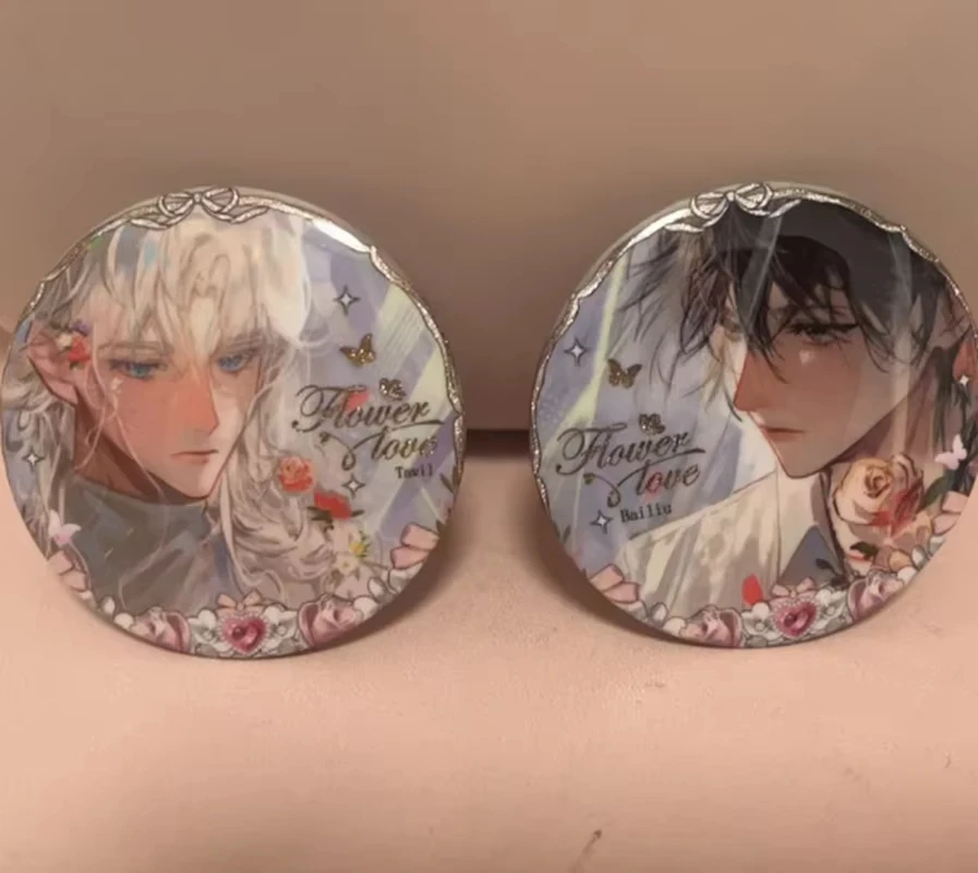 2Pcs/Set Panic Game Apotheosis Bailiu & Tower Rose Floral Tin Badge Round Brooch Pins Cosplay Jewelry Gift For Book Fans