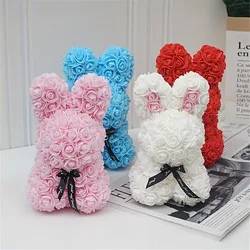 1pc 25cm Eternal Artificial Flower Rose Rabbit Romantic Gift For Birthday Anniversary Valentine's Wedding Decoration Home Decor
