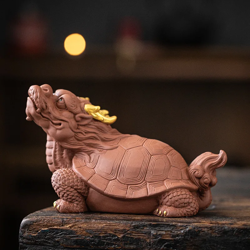 

National Style Fine Zisha Auspicious Beast Dragon Turtle Tea Ornaments Decoration Animal Creative Living Room Study Tea Room Ant