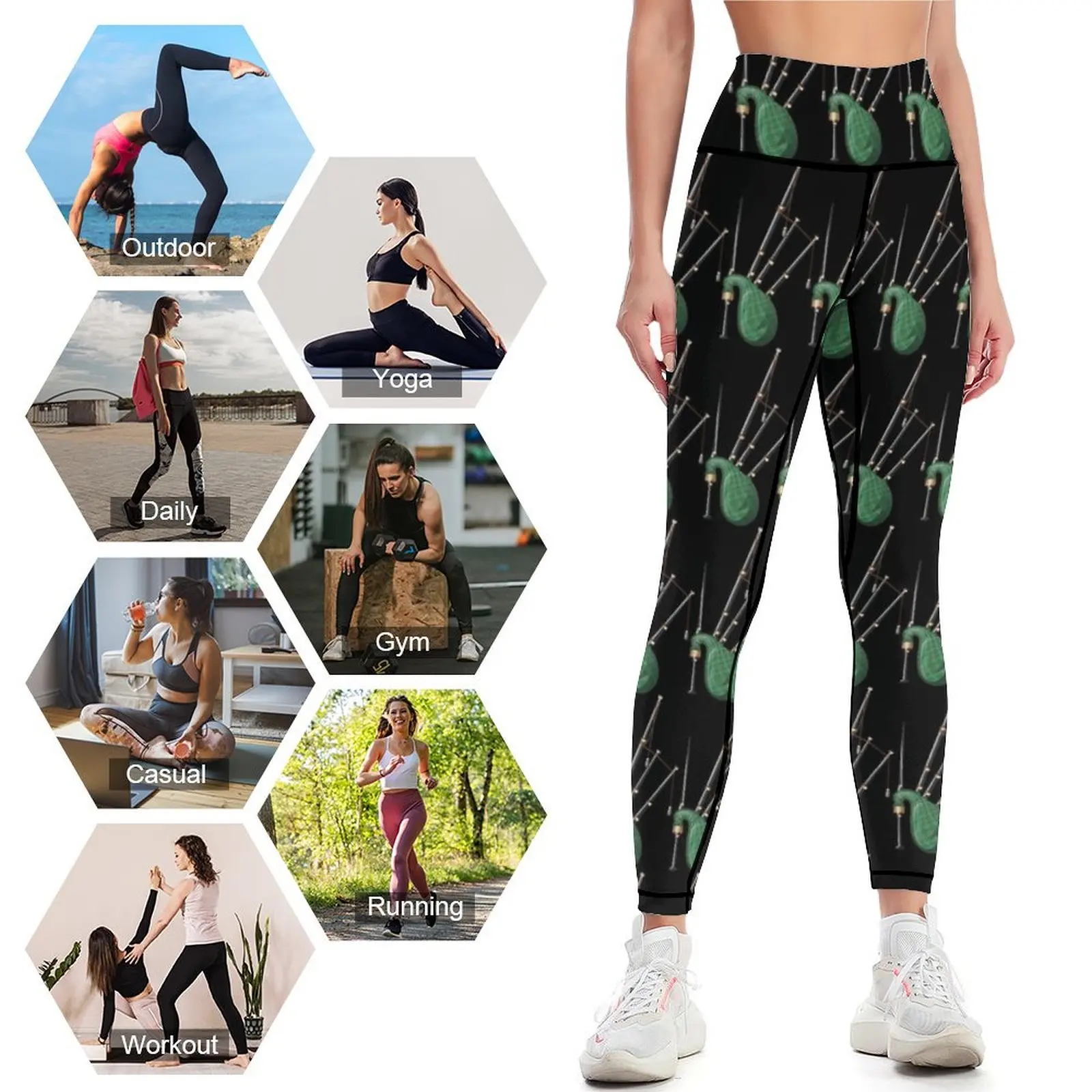 scottish bagpipe green Leggings legging push up exercise clothing for Women's sports sport legging Womens Leggings