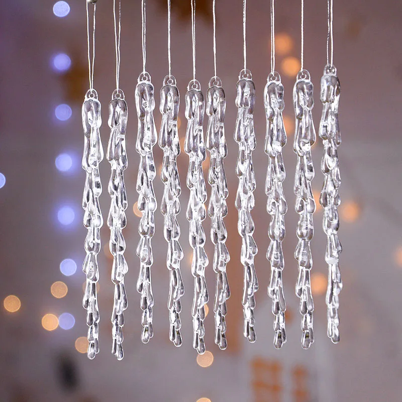 

10Pcs Christmas Simulation Icicle Xmas Tree Hanging Transparent Fake Icicle Christmas Party Decoration Home Navidad New Year