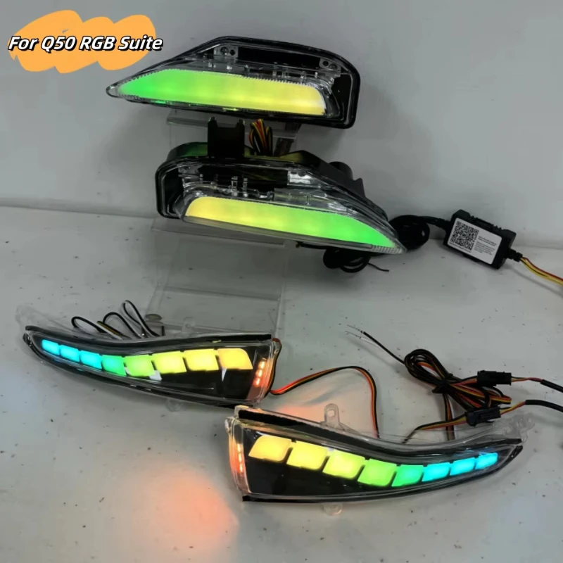 MRD Free Shipping Fit for Q50 2014-2021 Daytime Running Light Side Mirror Light Front Bumper Sequential RGB Combo Set