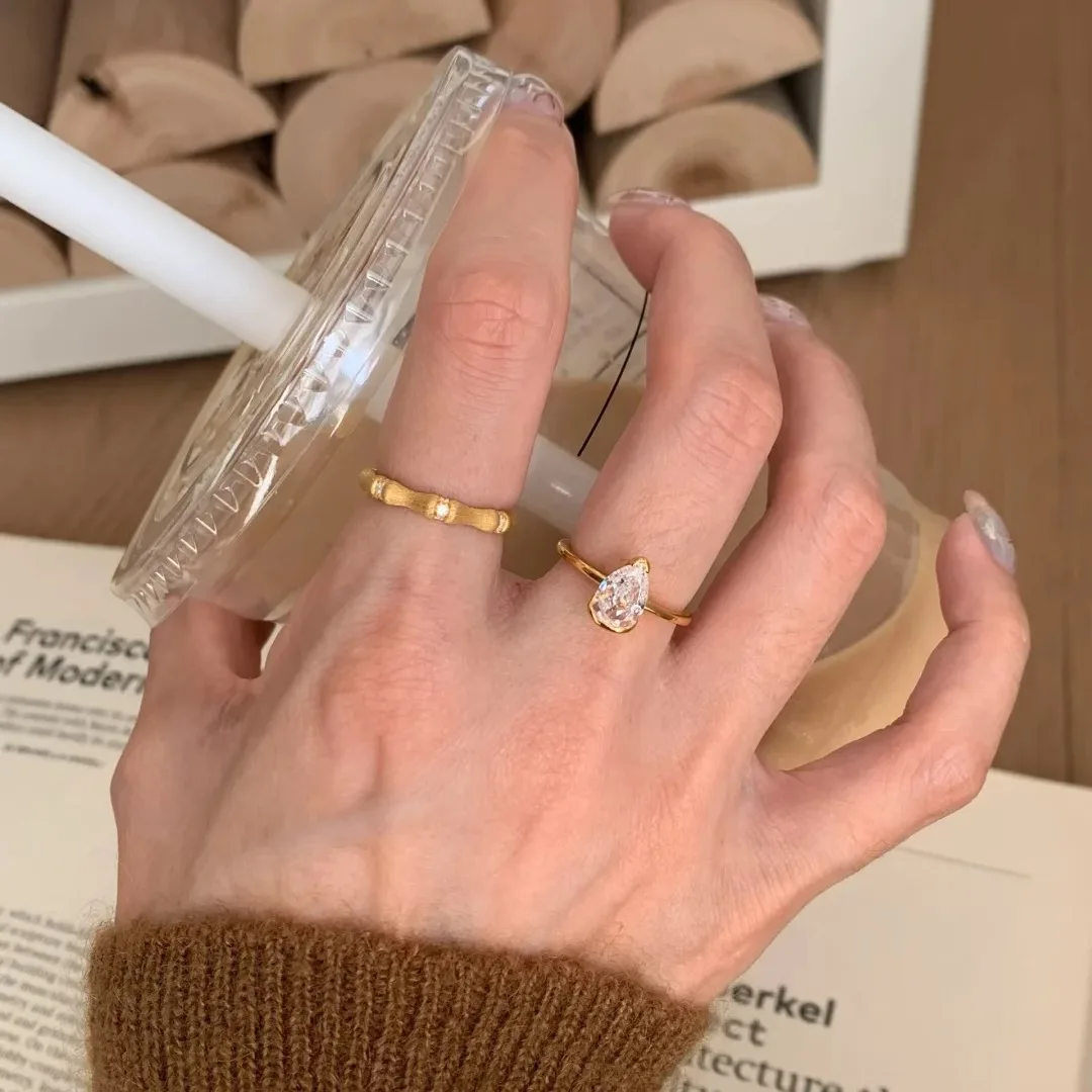 925 فضة مفتوحة البنصر الذهبي واضح تشيكوسلوفاكيا مربع قطرة هندسية الشرير للنساء مجوهرات هدية دروبشيب بالجملة