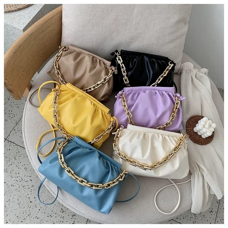 2022 New Thick Chain Shoulder Bags For Women pu Leather Pleated Cloud Bag Simple Crossbody Bag Casual Ladies Bag Designer