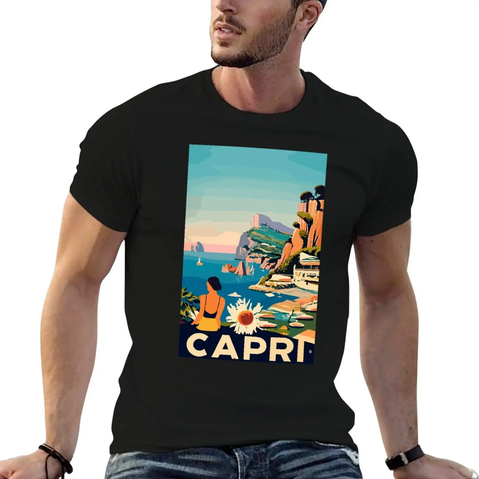 

A Vintage Travel Art of Capri - Italy T-Shirt anime clothes boys animal print tshirts for men