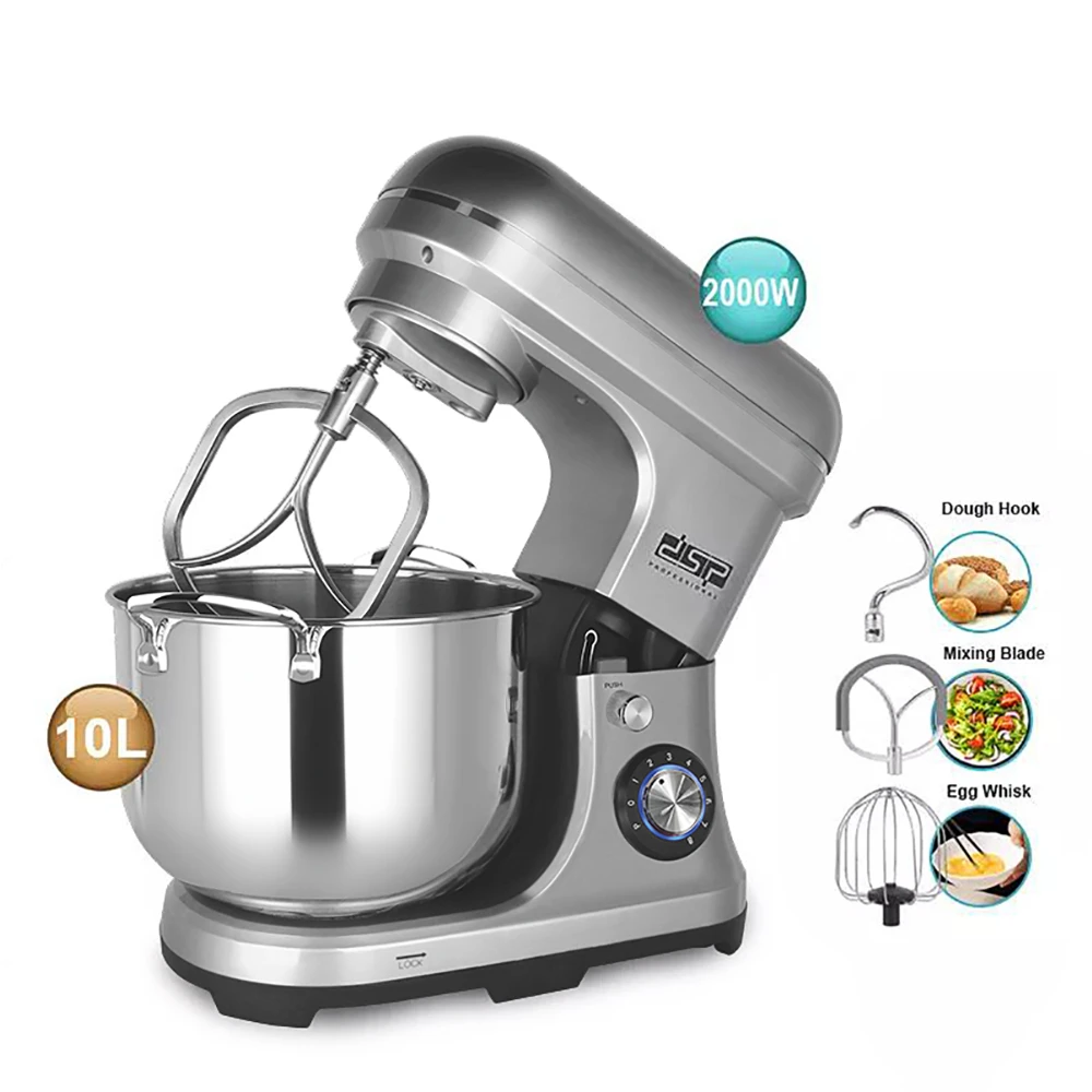 

DSP Hot Sale Heavy Duty 2000W Stand Mixer Baking Bread Dough Mixer 10L Household Kitchen 8 Speed Tilt-Head Cake Food Mixers