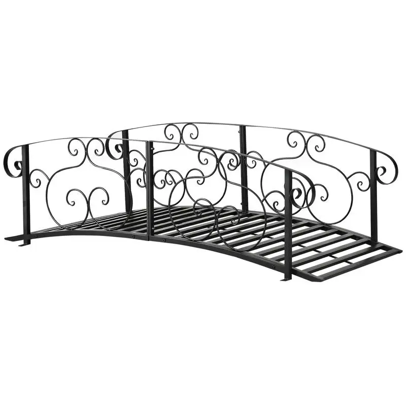 

184cm Metal Arch Garden Garden Bridge, Safety Siderails, Arc Footbridge for Garden Creek, Stream, Pond, Black