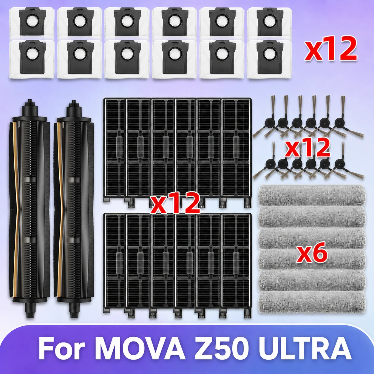 Passend für (MOVA Z50 Ultra / Trouver Z50 Ultra) Staubsaugerteile: Hauptwalze, Seitenbürste, HEPA-Filter, Staubbeutel, Zubehör