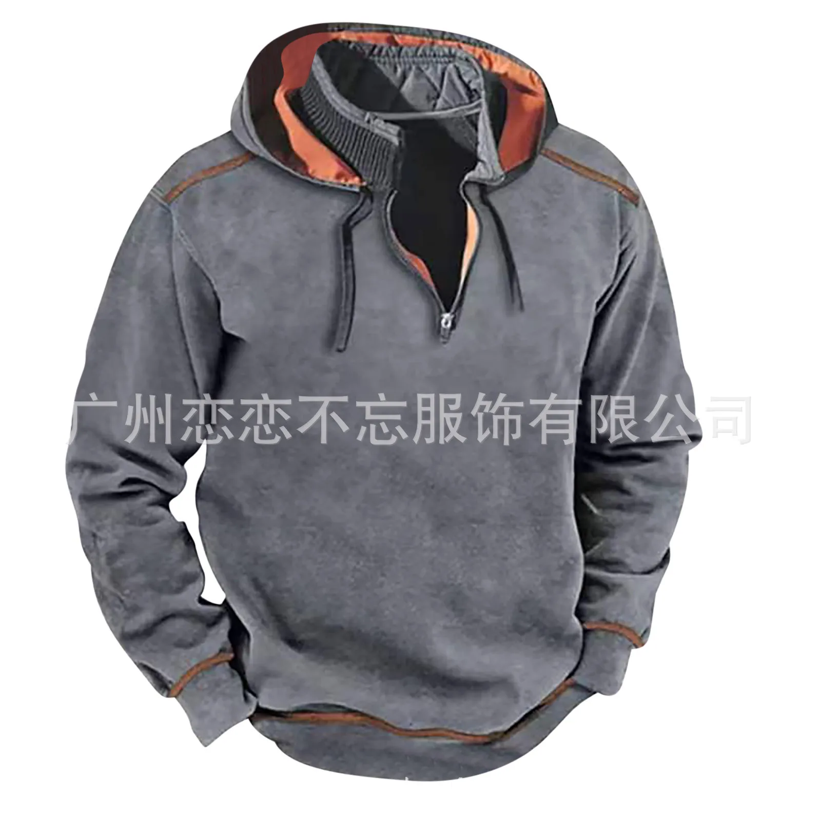 Autumn and Winter New Front Zipper Standing Neck Long Sleeved Contrasting Color Popular Mens Hoodie Street Fashion Set for Men